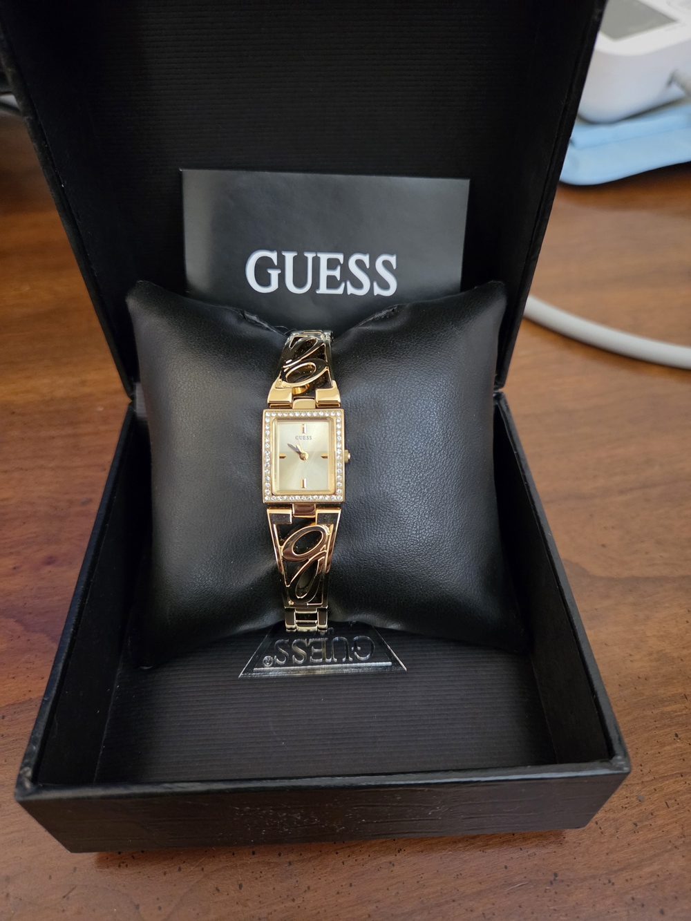 GUESS Rose Gold Crystal Accent Rectangular Bracelet Watch